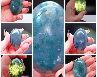 Natural Moss Agate Palm Stones - Grounding Crystal for Stability & Growth - Healing Stone for Emotional Balance - Crystal Gifts