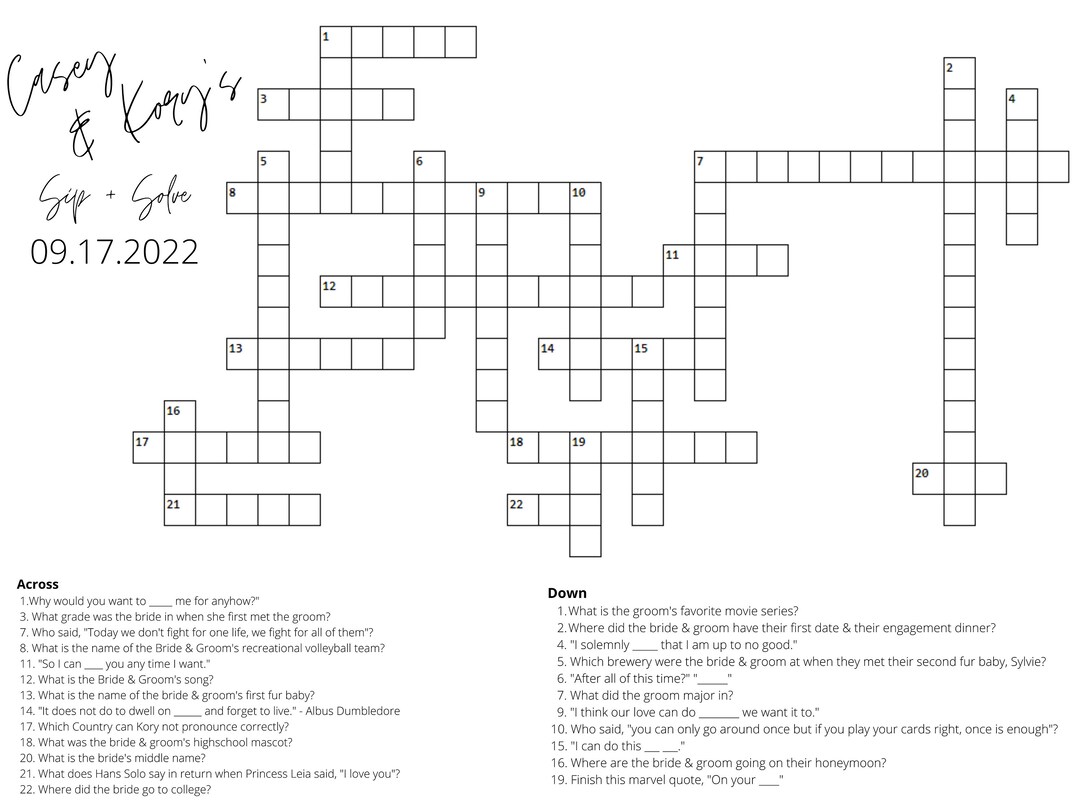 Giant Custom Crossword Puzzle Etsy