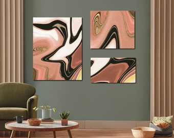 Mauve & Gold Craquelure Abstract Wall Art: 3 Piece Acrylic Print Set