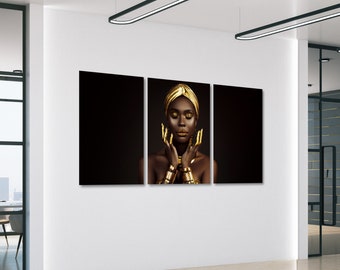 Elegance Personified: Luxury Gold Adorned Black Model Wall Art - The Wall Decor Lab