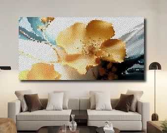 Golden Bloom Flower Mosaic Wall Art: Under Acrylic UltraHD Glass by The Wall Decor Lab