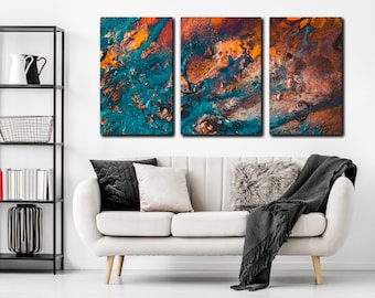 Sandstone Symphony Wall Art: Teal, Orange Abstract Under Acrylic Glass by The Wall Decor Lab