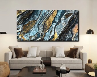 Rock Formation Wall Art: Gold, Bronze, Blue Under Acrylic Glass by The Wall Decor Lab