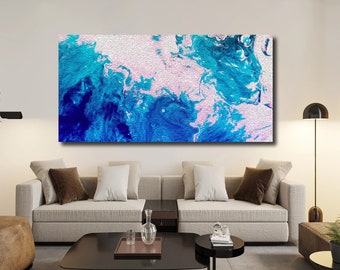 Blue and Pink Abstract Ocean Wall Art: by The Wall Decor Lab
