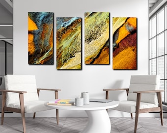 Orange, Gold & Blue Stone Fusion Wall Art Under Matte Acrylic Glass
