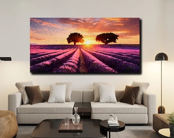 Sunset Lavender Field Art: Matte Acrylic UltraHD by The Wall Decor Lab