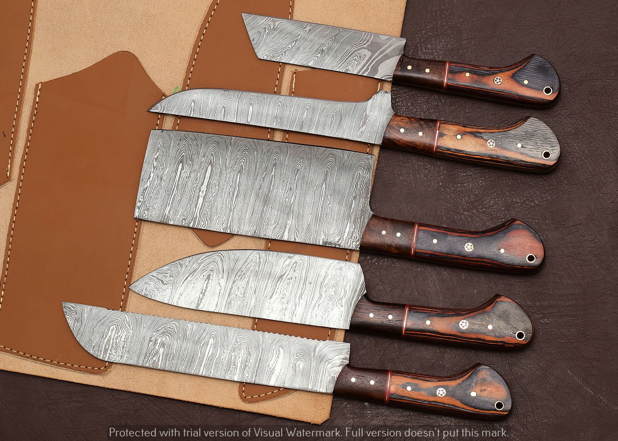 randy Handmade Damascus Kitchen Chef Knife Set - Professional Damascus  Steel Knife Set - 10 pcs Japanese Damascus Knife Set With Leather