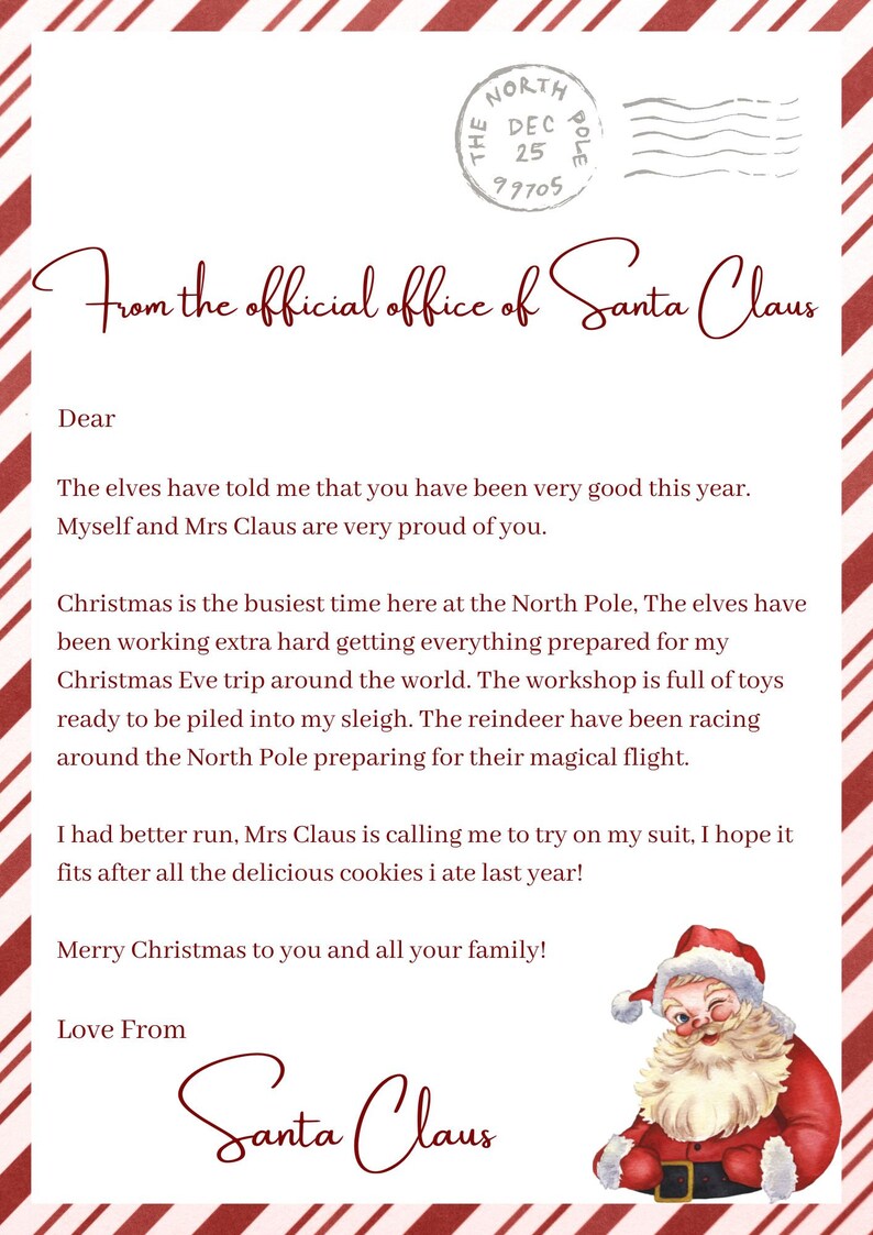 Digital Download Letter From Santa Santa Letter Template Personalized