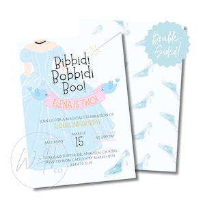 Bibbidi Bobbidi Two Cinderella 2nd Birthday Editable 5&quot;x7&quot; Party Invitation Template Instant Download V3