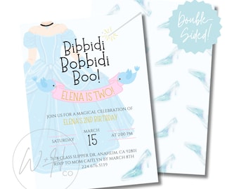 Bibbidi Bobbidi Two Cinderella 2nd Birthday Editable 5"x7" Party Invitation Template Instant Download V3