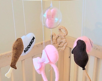 Minnie Magic Theme Park Snacks and Icons Crib Mobile Nursery Decor For Baby Girls, Pink