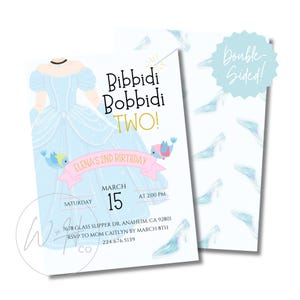 Bibbidi Bobbidi TWO Cinderella 2nd Birthday V2 Editable 5&quot;x7&quot; Party Invitation Template Instant Download