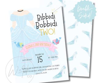 Bibbidi Bobbidi TWO Cinderella 2nd Birthday V2 Editable 5"x7" Party Invitation Template Instant Download