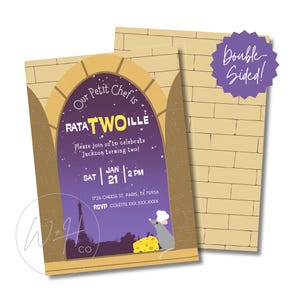 RataTWOille Ratatouille Paris Theme 2nd Birthday Editable 5&quot;x7&quot; Party Invitation Template Instant Download