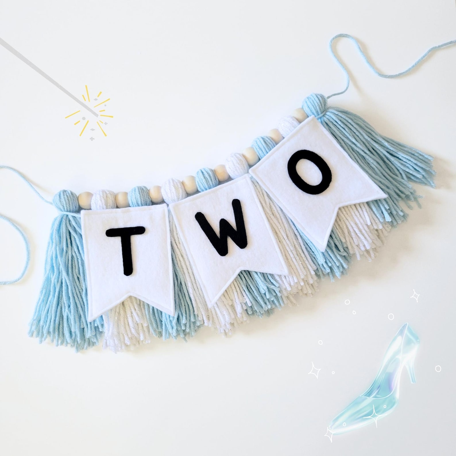 Bibbidi Bobbidi TWO High Chair Banner Cinderella Inspired 2nd Birthday ...