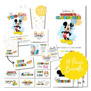 Oh TWOdles 28 PC Pacote de Modelos Editáveis de Convites de Festa de Aniversário de 2 Anos com Tema do Mickey Mouse - Download Imediato