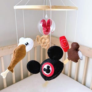 Mickey Magic Theme Park Snacks and Icons Crib Mobile Nursery Decor For Baby Boys, Gender Neutral, Red