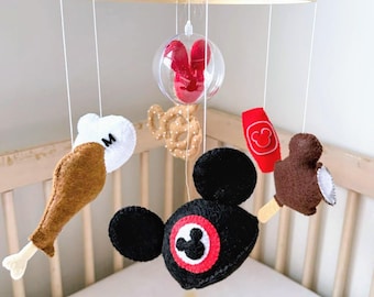 Mickey Magic Theme Park Snacks and Icons Crib Mobile Nursery Decor For Baby Boys, Gender Neutral, Red