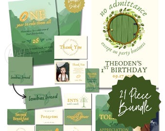 One Year To Rule Them All Themed 1st Birthday Editable Party Invitation Template Bundle Instant Download, 21 Pieces