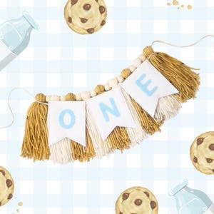 Thème des biscuits sucrés/résistants Premier anniversaire, chaise haute, bannière, fil, guirlande de pompons, décoration de séance photo pour gâteau de fête