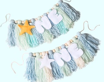 Oneder The Sea Ocean Theme First Birthday High Chair Banner Yarn Nassel Garning Party Smash Cake Photoshoot Decoration, Boy Neutro Starfish