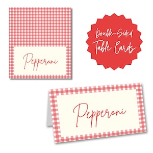 Slice of Fun 8 PC Pizza Themed 3.5&quot;x4&quot; First Birthday Food Table Cards Red & Green Instant Download