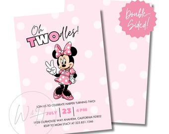 Oh TWOdles Minnie Mouse Themed 2nd Birthday Editable 5"x7" Party Invitation Template Instant Download