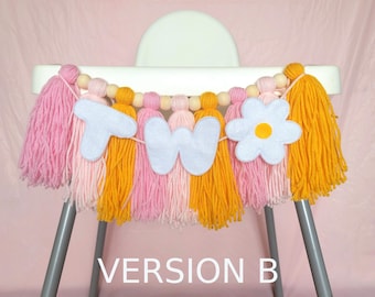 Two Groovy High Chair Banner Second Birthday Yarn Tassel Garland Party Smash Cake Photoshoot Decoration, Two Versions