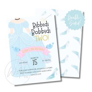 Bibbidi Bobbidi TWO Cinderella 2nd Birthday Editable 5&quot;x7&quot; Party Invitation Template Instant Download