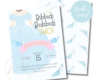 Bibbidi Bobbidi TWO Cinderella 2nd Birthday Editable 5"x7" Party Invitation Template Instant Download
