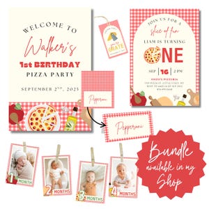Slice of Fun Pizza Themed Editable 5"x7" First Birthday Invitation Template Instant Download image 3