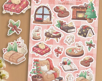 Cozy Christmas Sticker Sheet | Holiday Bunny Decals for Journals and Planners