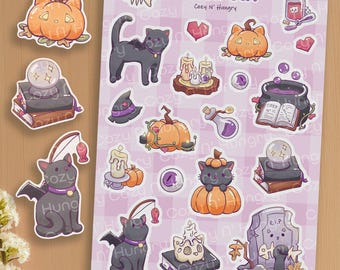 Black Cat Halloween Sticker Sheet: Spooky Gothic Journaling and Planning Decals