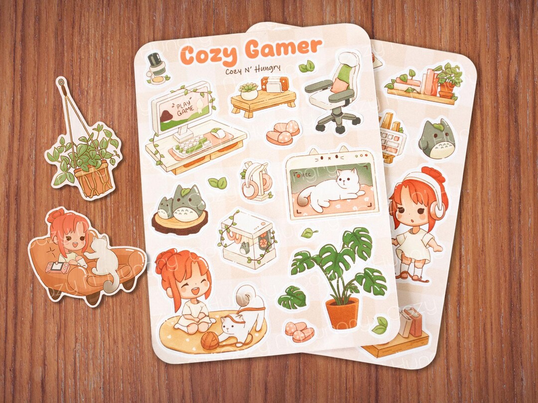 Cozy Gamer CHIBI Sticker Sheet Cat Lover Gamer Stickers for Journals ...