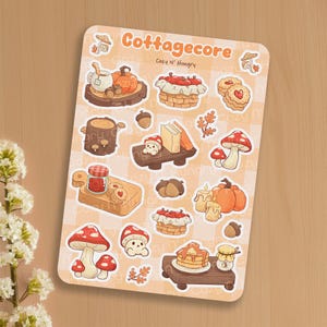 Feuilles d'autocollants Cottagecore | Étiquettes confortables et mignonnes pour la tenue d'un journal, le scrapbooking et le bricolage, autocollants de champignons kawaii