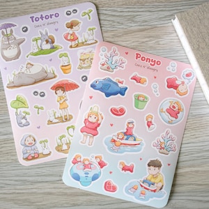 Kawaii Ghibli Aufkleber Blätter | Niedliche Anime Aufkleber für Journaling, Scrapbooking, Wasserflaschen und Laptops, Mein Nachbar und Pony O Etiketten