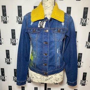 Custom Hand Painted Sunflower Denim Jacket for Women in size Small