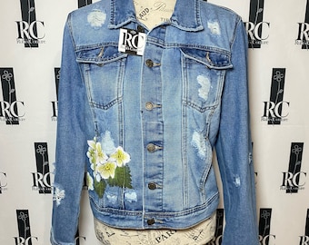 Custom Hand Painted Denim Jacket for Women size Medium
