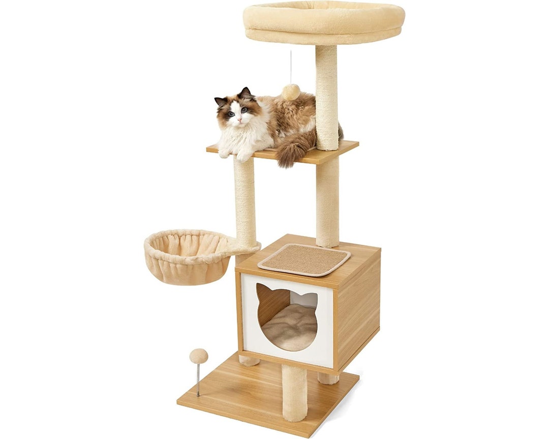 Cat Tree for Large Cats Wood Cat Tower With Scratching Post Etsy