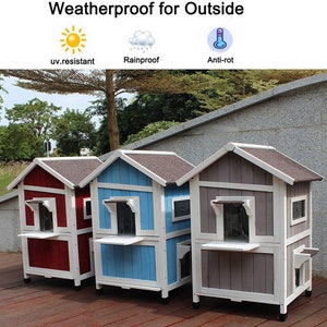 PET HOUSE-Double Deck Outdoor Wood Cat House Shelter Weather Resistant Outdoor Cat Shelter with Escape Door Rainproof