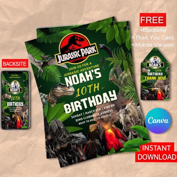 Jurassic Park Birthday Invitation Template Etsy