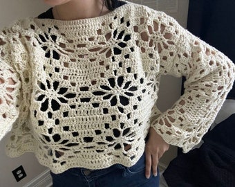 Patrón de suéter de flores de crochet