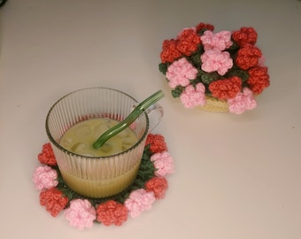 Posavasos de flores a crochet con patrón de maceta