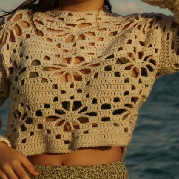 Flower crochet sweater pattern (crochet chart!)