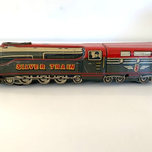 Vintage Marusan Tin Lithograph Silver Train Friction Toy-Made In Japan