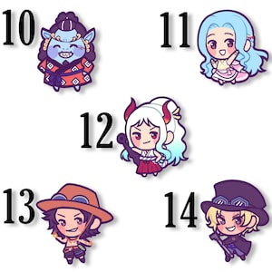 May include: A collection of five cartoon character stickers. Each sticker features a different character with unique outfits and expressions. The characters are numbered 10, 11, 12, 13, and 14. The stickers are colorful and have a cartoon style.