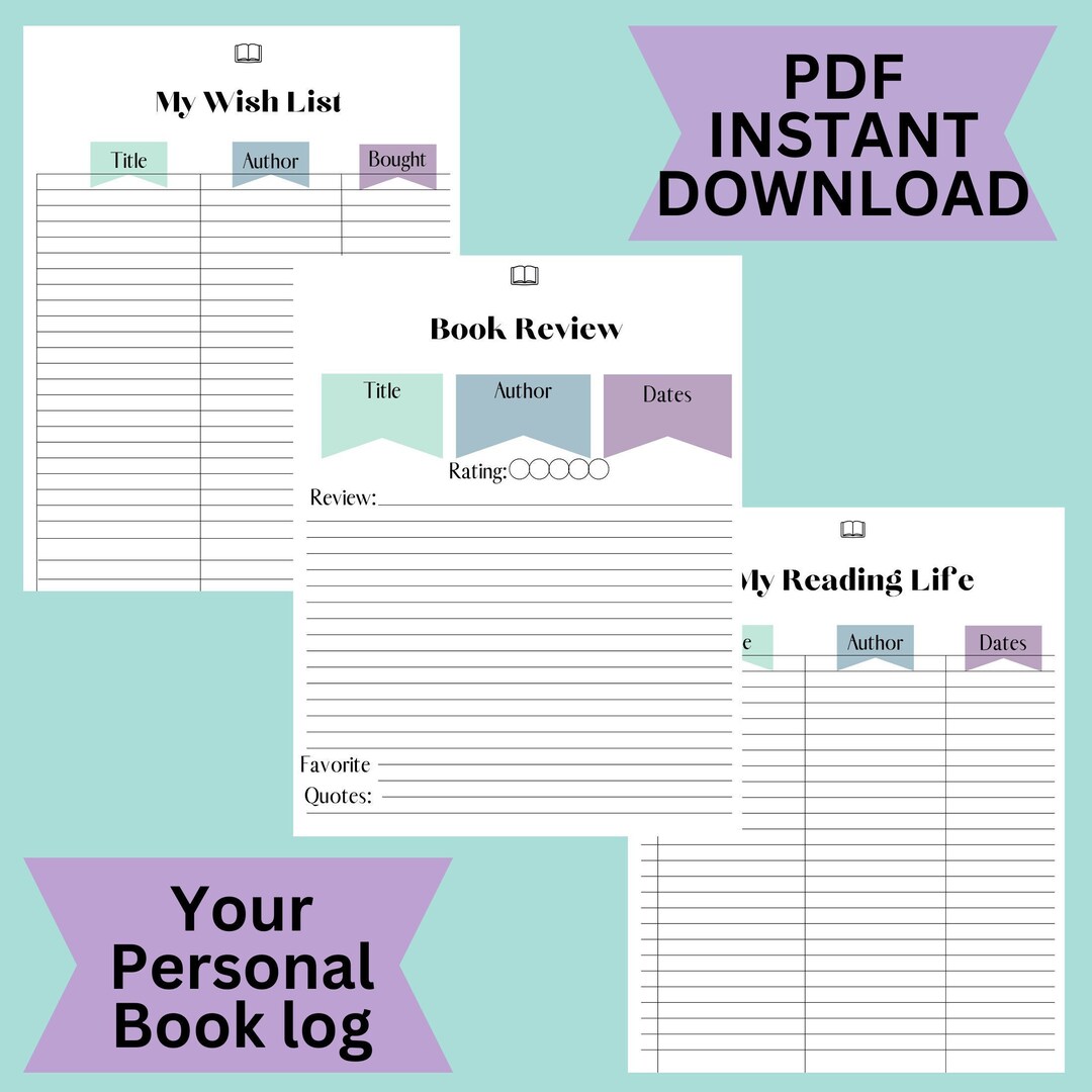 Printable Reading Journal | Book Review Tracker (PDF Digital Download ...