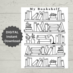 Reading Tracker Printable, Bookshelf Reading Log 8X11 Letter size, Book Tracker, Reading Challenge 50+ books, Reading Planner