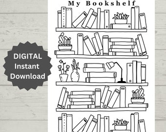 Reading Tracker Printable, Bookshelf Reading Log 8X11 Letter size, Book Tracker, Reading Challenge 50+ books, Reading Planner