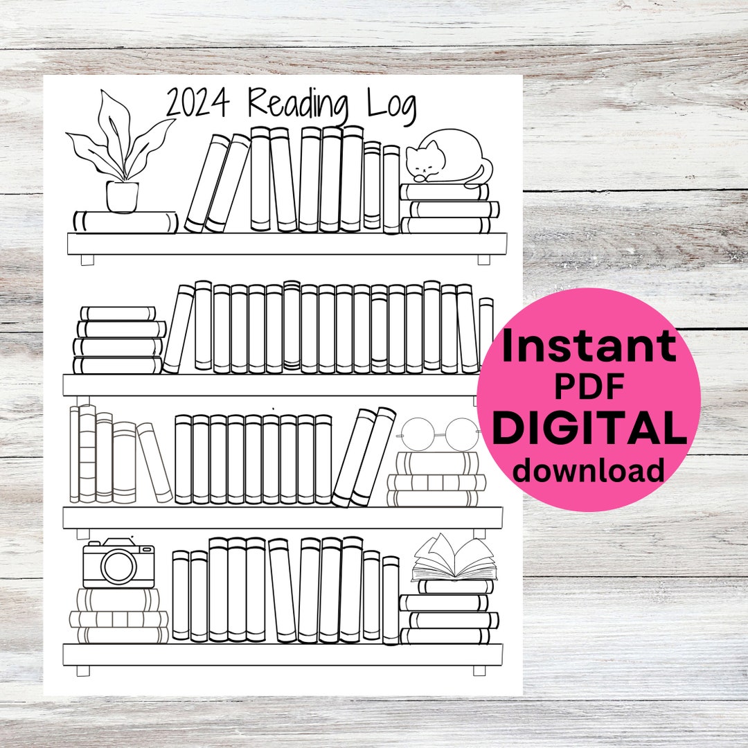 2024 Reading Tracker Printable, Bookshelf Reading Log 8X11 Letter Size